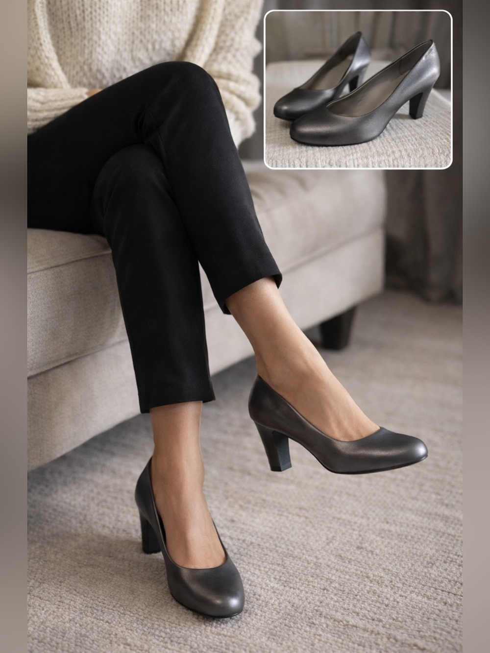 Eileen Fisher Pure II Womens Size 7.5 Metallic Pumps Heels Shoes Minimalist 3”